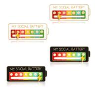 HZAOPZE 4 pcs Social Battery Pins, Batterie Sociale Épinglette Broches Interactive Enamel Pins Social Battery, Créative Épingle émotionnelle Amusante pour la santé mentale(Blanc + Noir)