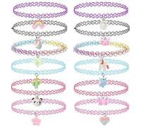HZAOPZE joli collier de fille 12 pcs colliers ras du cou pour enfants, adolescents, femmes, Pendentif Charm Licorne Arc-en-ciel Chat Coeur Fleur Chokers Tatouage au henné élastique