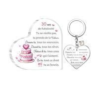 HZBLAZ 30e Anniversaire Cadeaux Femmes Coeur Acrylique Plaque Porte-clés 2 Pièces Ensemble Maman Marraine Tante Personnalisé Apprécier Souvenir Anniversaire Amie Grand-mère Bureaux Signes