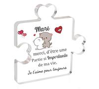 HZBLAZ Acrylique Plaques Couples Cadeaux Femme Mari Saint Valentin Anniversaire Fiançailles Coeur Signe Petite Amie Petit Ami Merci Âme Soeur Décorations à la Maison Mariage Noël Souvenirs (Mari)