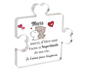 HZBLAZ Acrylique Plaques Couples Cadeaux Femme Mari Saint Valentin Anniversaire Fiançailles Coeur Signe Petite Amie Petit Ami Merci Âme Soeur Décorations à la Maison Mariage Noël Souvenirs (Mari)