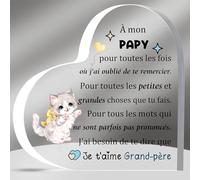 HZBLAZ Grand-père Acrylique Plaques Fête des Pères Cadeaux Apprécier Anniversaire Coeur Signe Décoration Noël Papy Merci Souvenirs de Petit-Fils Petite-Fille Mignon Chat Retraite Famille Amour Rappel