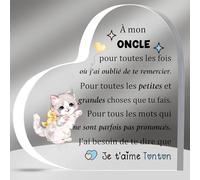 HZBLAZ Oncle Acrylique Plaques Fête des Pères Cadeaux Apprécier Anniversaire Coeur Signe Décoration Noël Merci Tonton Souvenirs de Nièce Neveu Mignon Chat Retraite Famille Amour Rappel