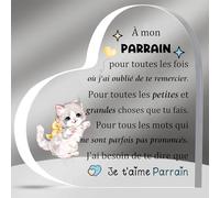 HZBLAZ Parrain Acrylique Plaques Fête des Pères Cadeaux Apprécier Anniversaire Coeur Signe Décoration Noël Merci Parrain Souvenirs de Filleul Filleule Mignon Chat Retraite Famille Amour Rappel