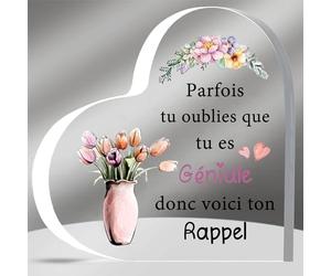 HZBLAZ Plaques Acryliques Coeur Source Inspiration Cadeau Amie Anniversaire Obtention Diplôme Souvenirs de Noël Encourager Soeur Cousine Nièce Retour à l’École Appréciation Femmes Tournesol Motif