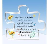 HZBLAZ Professeur Puzzle Plaques Fête Enseignant Cadeaux Anniversaire Apprécier Acrylique Signe Obtention du Diplôme Merci Maître Souvenirs Noël Retraite Citations Significatives Tournesol Design