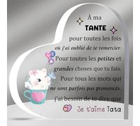 HZBLAZ Tante Acrylique Plaques Cadeaux Fête des Mères Apprécier Anniversaire Tatie Coeur Signe Décoration Maison Souvenirs Noël de Nièce Neveu Mignon Chat Ma Tata Amour Rappel Souvenir