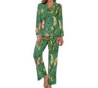 HZCRAES Ensemble Femme Chic Pyjama À Manches Longue 2 Pièces Pantalon À Taille Élastique Haut Jardin Médiéval des Papillons Vêtement De Nuit Doux Vêtement D'Intérieur Grande Taille Pyjama Femme