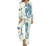 HZCRAES Ensemble Pyjama Deux Pièces À Manches Longues pour Femme - Look Étoile De Mer Hippocampe Aquarelle, Vêtements De Nuit D'Été D'Intérieur Respirants Et Confortables pour Grande Taille