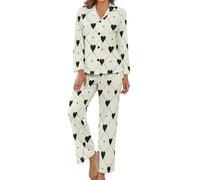 HZCRAES Ensembles De Pyjama Femme Ensembles Deux Pièces Nuisette Mi Saison Nightwear Femmes Basics Set Pijama Manches Longues Bouton Tee Pantalon Motif De Diamant d'amour Simple Tenue Détente