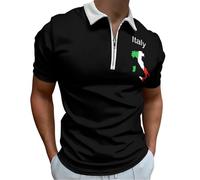 HZCRAES Homme Polo Manches Courtes Drapeau Italien Grande Taille T Shirt Col Zippé Décontracté Tshirt Ete Comfort Couleur Unie Élégante Outdoor Golf Shirts for Man Stretch Slim Fit Vêtements, Noir
