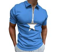 HZCRAES Homme Polo Manches Courtes Drapeau Somalien Grande Taille T Shirt Col Zippé Décontracté Tshirt Ete Comfort Étoiles De Couleur Unie Outdoor Golf Shirts for Man Stretch Slim Fit Vêtements, Bleu