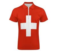 HZCRAES Polo Manche Courtes, Polo Drapeau Suisse Homme, Homme Croix Simple Rouge À Col Zippé Golf Pull Léger en Maille Mélangée Confort Et Polyvalence pour Loisirs Et Professionnel