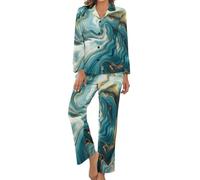 HZCRAES Pyjama Femme Ensembles Deux Pièces Pjs Mi Saison D'Intérieur Grande Taille Chic Set Pyjamas Manches Longues Boutonne Haut Pantalon Vortex De Marbre De Rêve Vetement De Nuit