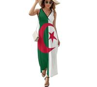 HZCRAES Robe Femme Col en V Chic Et Elegant Robes Drapeau Algérie sans Manche Décontractée Robe De Plage Été pour Mariage Invité Bal De Promo Anniversaire Cérémonie