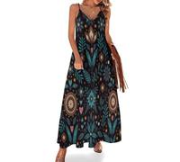 HZCRAES Robe Longue Femme Boho Bohèmes, Col V sans Manches Bretelles Spaghetti, Robe Maxi Imprimée Fleurs Vintage pour Plage Vacances, Coupe Ample Fluide Grande Taille, Plantes Noires