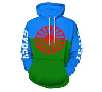 HZCRAES Sweat À Capuche Imprimé Drapeau Gitan pour Homme, Style Hip-Hop, Streetwear, Manches Longues, Décontracté, Col Rond, Unisexe, Vêtements De Sport, Pull Imprimé Abstrait pour L'Entraînement