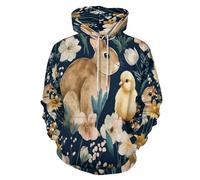 HZCRAES Sweat À Capuche Unisexe Imprimé 3D Lapin De Ferme Fleurs Animaux Mignons Pull Imprimé Couple Personnalisé Sweat-Shirts Nouveauté Bleu Marine Graphique À Capuche Vêtements De Sport avec Poches