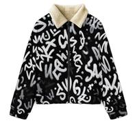 HZCRAES Sweat Polaire Femme Graffiti Peint À La Main Art Urbain Chaude Zippée Veste Manteau Cardigan Teddy Veste D'Hiver Grande Taille Manche Longue Manteau Polaire Sherpa Blouson, Noir