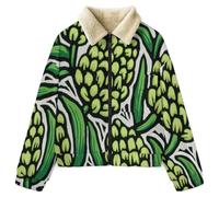 HZCRAES Sweat Polaire Femme Maïs Abstrait Plante Art Nouveau Chaude Zippée Veste Manteau Cardigan Teddy Veste D'Hiver Grande Taille Manche Longue Manteau Polaire Sherpa Blouson, Vert Émeraude