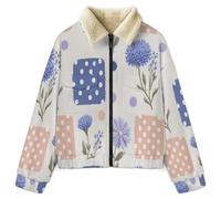 HZCRAES Sweat Polaire Femme Patchwork Floral Botanique Vintage Chaude Zippée Veste Manteau Cardigan Teddy Veste D'Hiver Grande Taille Manche Longue Manteau Polaire Sherpa Blouson, Beige