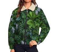 HZCRAES Sweat Polaire Femme Plantes Tropicales Paysage De Jungle Chaude Zippée Veste Manteau Cardigan Teddy Veste D'Hiver Grande Taille Manche Longue Manteau Polaire Sherpa Blouson, Vert Foncé