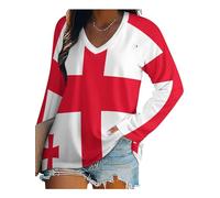 HZCRAES T-Shirt Col V Blouses À Manches Longues pour Femmes Imprimé Drapeau Géorgien Tunique Tops Lâche Chemisier T-Shirts pour Femmes Sweat-Shirt Tuniques Basiques Haut Automne