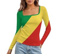 HZCRAES T-Shirt Doux Femme, Top Slim Fit Côtelé République du Congo Drapeau