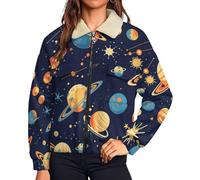 HZCRAES Veste Femme Planète Dessin Animé Hiver Veste Polaire Femme Thème Univers Sweat À Sweatshirt Avec Zippée Bleu Marine Manteau D'Hiver Chaud Manches Longues Manteaux Blouson Thermique