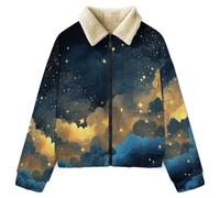HZCRAES Veste Polaire Femme Ciel Étoilé Rêve Sweatshirt Avec Zip Mer Nuages Fantastique Veste D'Hiver Chaud Sherpa Manches Longues Manteaux Poche Blouson Sweat Grandes Tailles Manteau, Bleu Profond