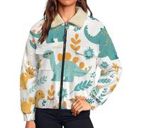 HZCRAES Veste Polaire Femme Dinosaure De Dessin Animé Sweatshirt Avec Zip Thème Animalier Veste D'Hiver Chaud Sherpa Manches Longues Manteaux Poche Blouson Sweat Grandes Tailles Manteau, Blanc