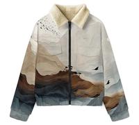 HZCRAES Veste Polaire Femme Montagnes Abstraites Sweatshirt Avec Zip Paysage D'Art Chinois Veste D'Hiver Chaud Sherpa Manches Longues Manteaux Poche Blouson Sweat Grandes Tailles Manteau, Beige