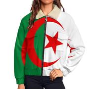 HZCRAES Veste Polaire Femme Polaire Sweat À Manteau Zippée Imprimée Drapeau Algérien Étoile De Lune Élégante Pour Hiver Sweatshirt Chaud Avec Poche Vert Blouson Manteau Sport Casual Travail
