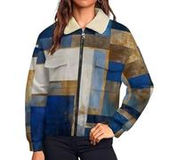HZCRAES Veste Polaire Femme Polaire Sweat À Manteau Zippée Imprimée Géométrique Abstrait Élégance Moderne Pour Hiver Sweatshirt Chaud Avec Poche Bleu Marine Blouson Manteau Sport Casual Travail