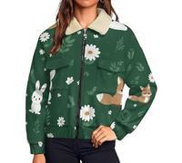 HZCRAES Veste Polaire Pour Femme Chaude Confortable, Veste D'Hiver Fonctionnelle Lapin Mignon Renard, Manteau Zippée En Peluche Ample Chaude, Vêtements À Imprimé Fleurs Simples, Vert Foncé