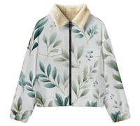 HZCRAES Veste Polaire Pour Femme Chaude Confortable, Veste D'Hiver Fonctionnelle Plantes À L'Aquarelle, Manteau Zippée En Peluche Ample Chaude, Vêtements À Imprimé Art Minimaliste, Blanc