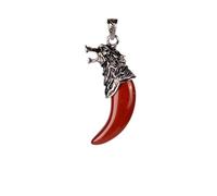 HZCVSG 10pcs Stone Natural Red Jasper Wolf Tooth Pendant Collier Luck