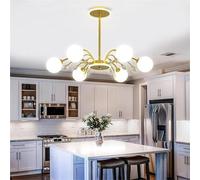 HZCVSG Chandelier avec Six lumières Mid-Century en métal doré Mat Verre Blanc, idéal pour la Salle à Manger la Cuisine