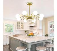 HZCVSG Chandelier avec Six lumières Mid-Century en métal doré Mat Verre Blanc, idéal pour la Salle à Manger la Cuisine