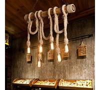 HZCVSG Chandelier en Bois de Banane Vintage, Éclairage avec Corde de Huile de Lin pour la Salle à Manger, Loft, Bureau, Chambre, Cuisine, 78 cm