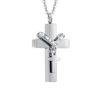 HZCVSG Collier en Argent pour Femmes Double crémation Qui retiennent Les Proches, Collier en Croix, Colliers d'urne, Cendres pour Hommes