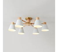 HZCVSG Pendant Light with Nordic Wood Shade and White Metal - Elegant Ceiling Fixture for Living Room, Dining Room Decor