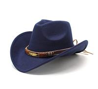 HzDazrl Chapeau de cowboy occidental classique à large bord pour femmes et hommes, chapeau de cowgirl pour Halloween, Noël, fête vintage, casquette de club pour adultes, Doré, bleu marine, Taille