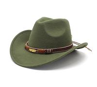 HzDazrl Chapeau de cowboy occidental classique à large bord pour femmes et hommes, chapeau de cowgirl pour Halloween, Noël, fête vintage, casquette de club pour adultes, Doré/vert, Taille unique
