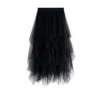 HzDazrl Jupe longue en tulle pour femme - Taille haute - Volants irréguliers - Tendance - Pour fête, soirée, Coupe irrégulière Noir, Taille unique