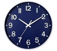 HZDHCLH Horloge murale silencieuse de 25 cm sans tic-tac avec chiffres arabes pour bureau, salle de classe, maison, salon, chambre à coucher (bleu marine, 25 cm)