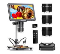 hzexun 3 Objectifs Microscope Numérique 2500X avec Écran IPS 10,1 Pouces,12 LED Hautes pour Réparation Électronique,Soudure de PCB, Inspection de Pièces,Réparation de Montres,64 Go,Compatible PC/TV