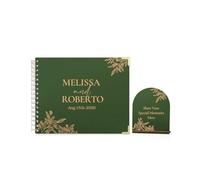 HZGUEOSTB Livre d'or personnalisé en bois avec panneau de table - 100 pages vierges à spirale Polaroid pour mariage, fête, anniversaire, enterrement de vie de jeune fille, 27,4 x 21,3 cm (vert olive)