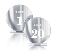 HZGUEOSTB Numéros de table de mariage en acrylique de 1 à 15 avec supports, 12 cm, miroir rond doré, pour réception de mariage, fête, événement, décoration de centre de table (argent, 1 à 20)