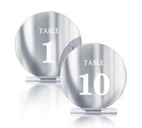 HZGUEOSTB Numéros de table de mariage en acrylique de 1 à 15 avec supports, 12 cm, miroir rond doré, pour réception de mariage, fête, événement, décoration de centre de table (argent, 1 à 10)